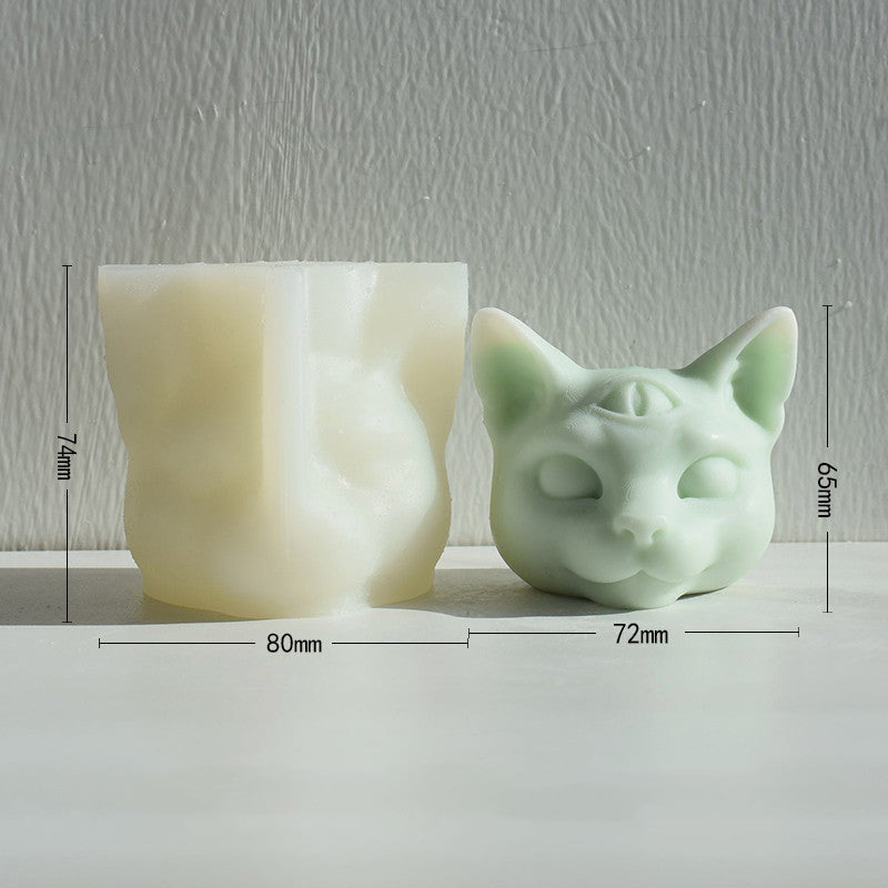 Three Eyes Cat Head DIY Scented Candle Silicone Mold