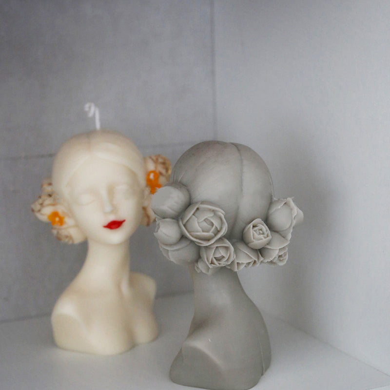 Girl With Closed Eyes Portrait Blindfolded Head Sculpture Scented Candle Plaster Home Decoration Silicone Mold