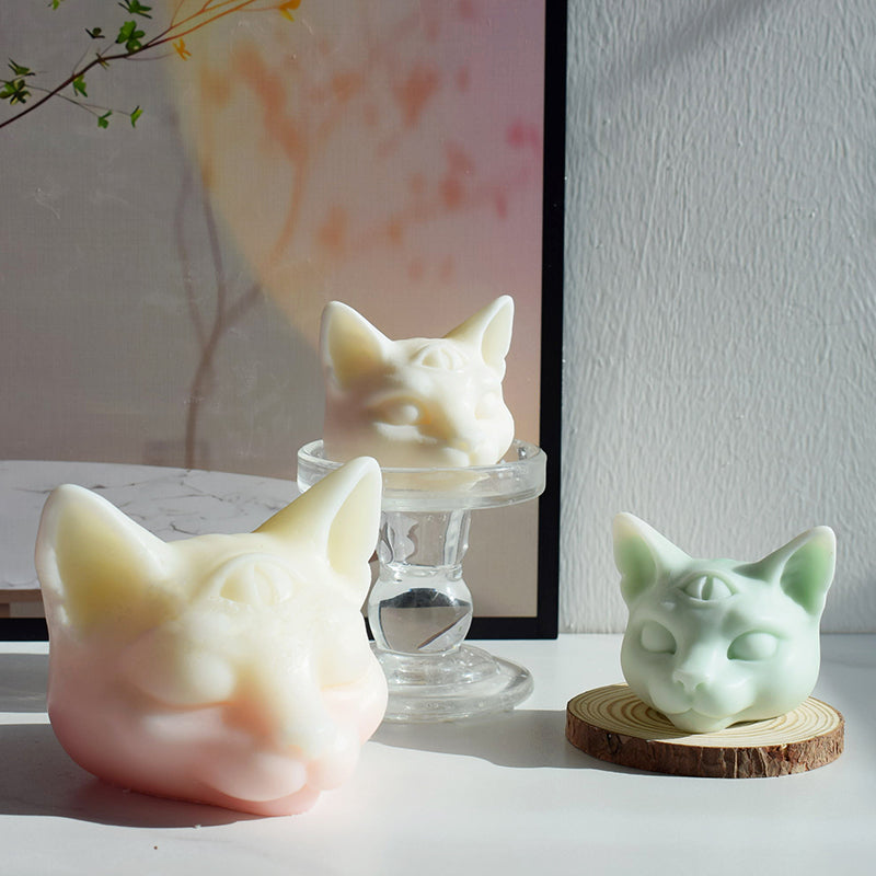 Three Eyes Cat Head DIY Scented Candle Silicone Mold