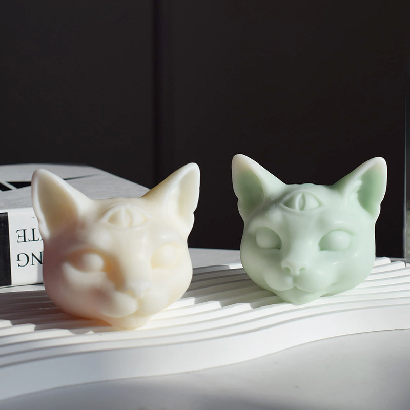 Three Eyes Cat Head DIY Scented Candle Silicone Mold