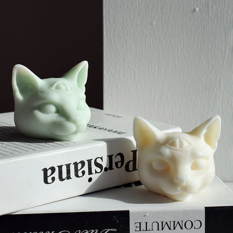 Three Eyes Cat Head DIY Scented Candle Silicone Mold
