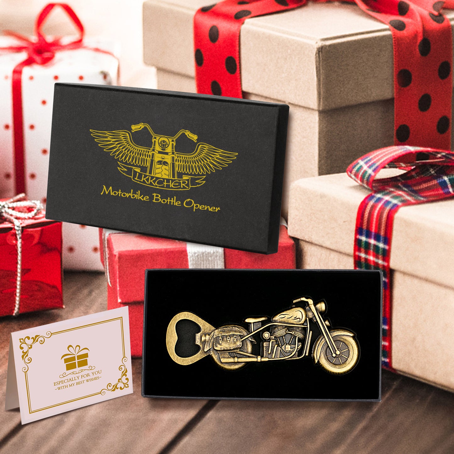 Old Style Motorcycle Beer Bottle Opener Black Gift Box With Greeting Card, Exclusive Gift For Motorcycle Enthusiasts, Bar Tool For Beer Enthusiasts, Ideal Choice For Home And Bar Use
