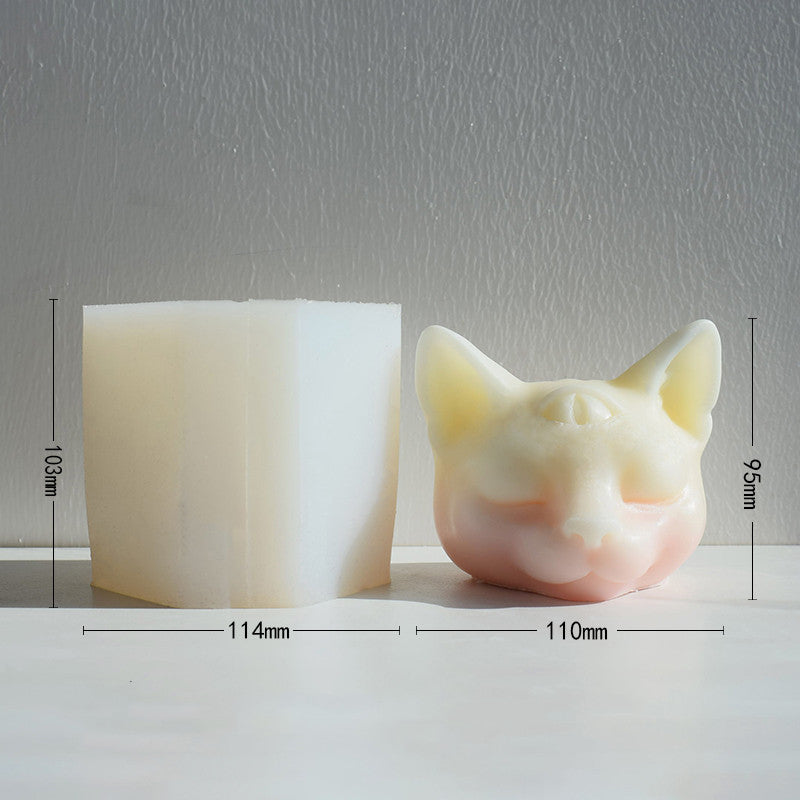 Three Eyes Cat Head DIY Scented Candle Silicone Mold